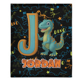 Custom Dinosaur Alphabet Blanket – Personalized Kids Name Initial Throw – Gift for Boys & Girls